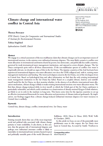 Climate change and international water conflict in Central Asia