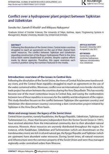 Conflict over a hydropower plant project between Tajikistan and Uzbekistan
