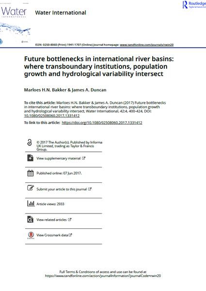 Future bottlenecks in international river basins: where transboundary institutions, population growth and hydrological variability intersect