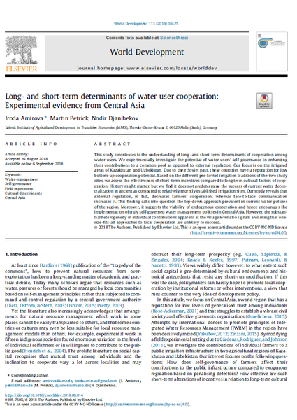 Long- and short-term determinants of water user cooperation: Experimental evidence from Central Asia