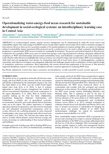 Operationalizing water-energy-food nexus research for sustainable development in social-ecological systems: an interdisciplinary learning case in Central Asia