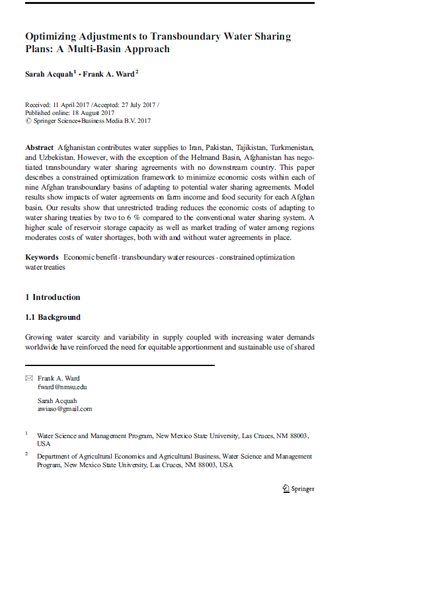 Optimizing Adjustments to Transboundary Water Sharing Plans: A Multi-Basin Approach