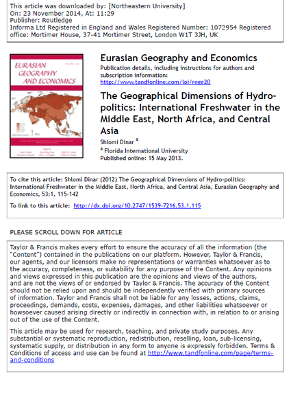 The Geographical Dimensions of Hydro-politics: International Freshwater in the Middle East, North Africa, and Central Asia