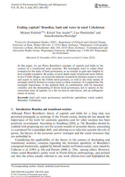 Trading capitals? Bourdieu, land and water in rural Uzbekistan