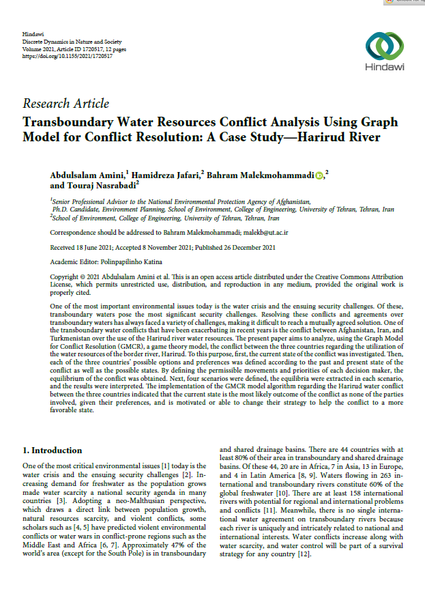 Transboundary Water Resources Conflict Analysis Using Graph Model for Conflict Resolution: A Case Study—Harirud River